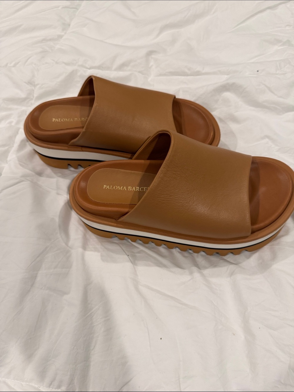 Paloma Barcelo Tan Leather Platform Slide Mules